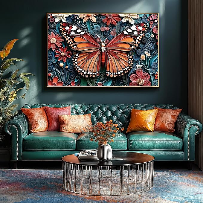 1000 Piece Puzzle for Adults - Butterfly & Flowers Paper Quilling Art Jigsaw Puzzles, Challenging Nature Scene, Family Game Night, Wall Art Decor (27.5x19.7 Inch)