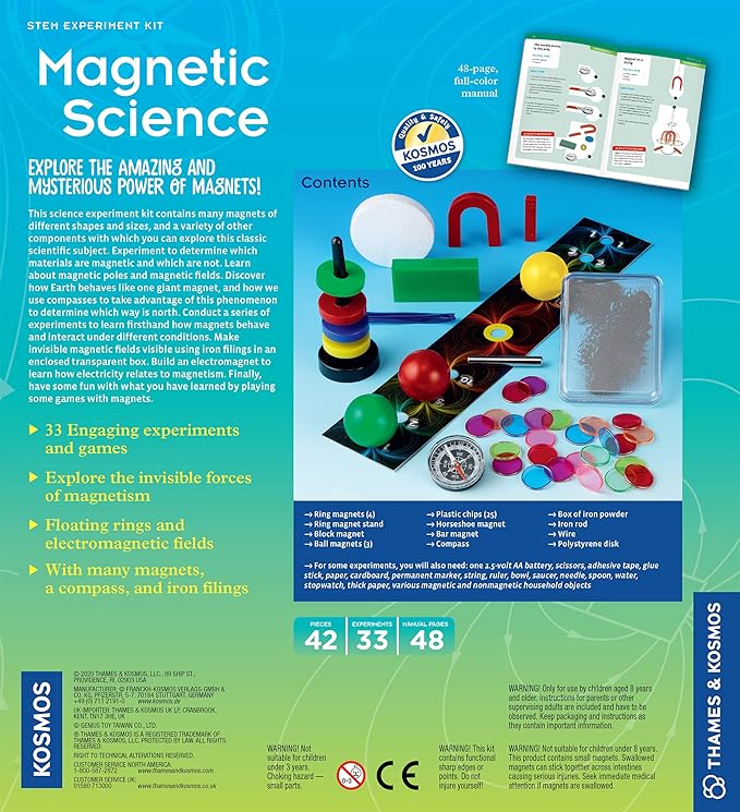 Thames & Kosmos Magnetic Science | 33 STEM Experiments | Ages 8+ | Learn About Earth’s Magnetic Poles | Discover How Invisible Magnetic Fields Work | Full-Color 48-Page Manual