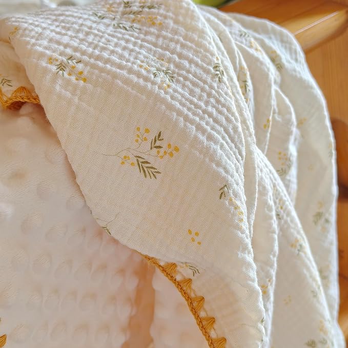 Baby Muslin Thick Blanket Double Layer Soft Neutral Receiving Blanket Crib Bedding 40x40 inch Throw Blanket 40"x40"