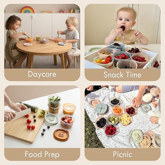 Moonkie Silicone Snack Containers for Kids | 8 oz Baby Food Storage Containers with Airtight Lids and A Snack Lid | Baby Food Jars | BPA Free | Freezer & Dishwasher Safe | 3 Pack