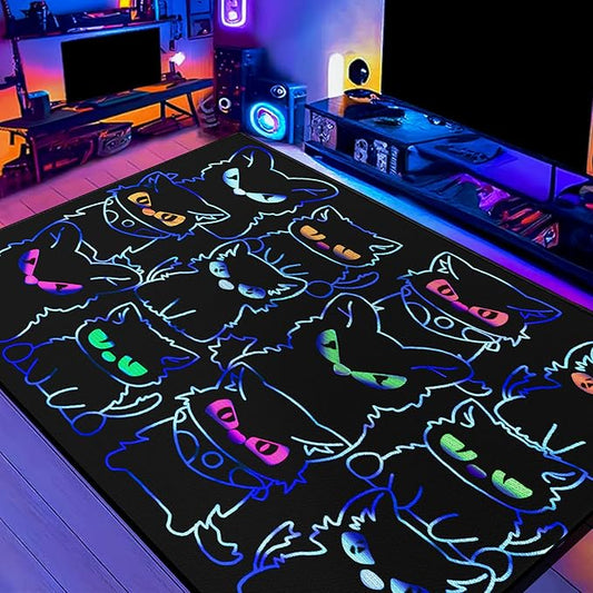Black Play Cat Rug for Playroom for Boys Girls 3x4 Funny Cute Cat Cartoon Decor for Bedroom Living Room Non-Slip Comfy Floor Casual Mat Carpet Washable