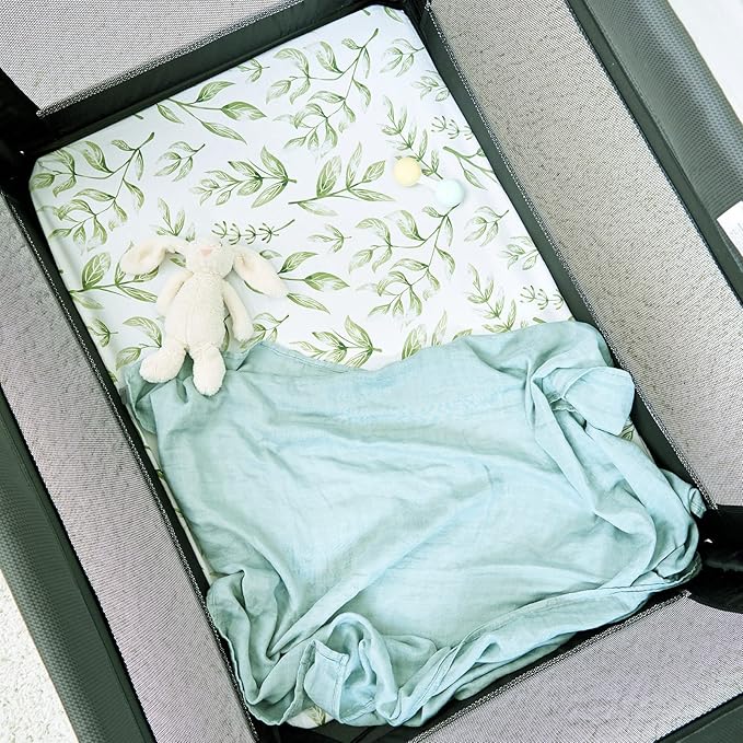 TCBunny 2 Pack Premium Fitted Baby 38X26 Mini Crib Sheets, Pack N Play Bassinet Sheets - Ultra-Soft 100% Cotton, Stylish Rabbit, and Garden Pattern, Safe and Snug for Baby