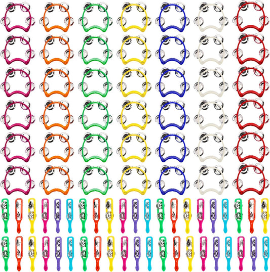 84 Pcs Musical Instruments for Kids 42 Plastic Handheld Tambourine Bells 42 Colorful Cymbals Percussion Shaker Noise Makers Rhythm Toy Set for Church Preschool Classroom