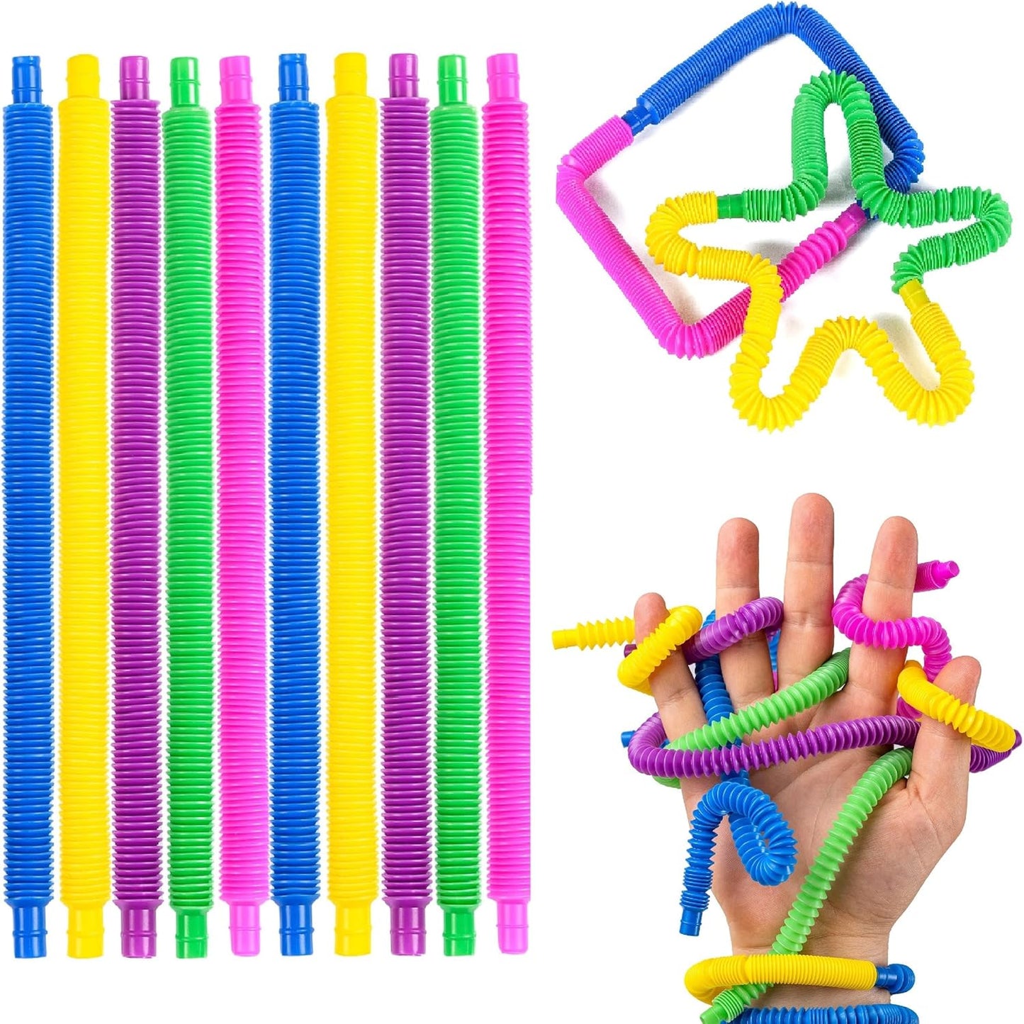 nutty toys 4pk Pop Tubes Sensory Toys (Large) Fine Motor Skills Learning Toddler Toy for Kids Top ADHD Autism Fidget 2024 Best Preschool Boy Girl Gift Idea Unique Christmas Toddler Stocking Stuffers
