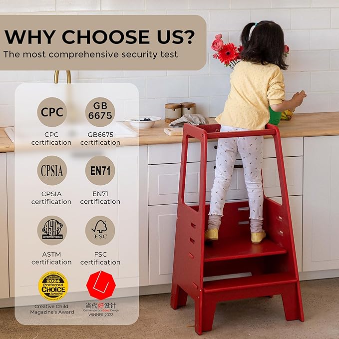 AVDAR Toddler Standing Tower Wooden Toddler Stool for Kitchen Adjustable, Winner 2023 of Contemporary Good Design, Montessori Kitchen Tools