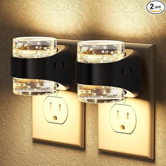 Briignite LED Night Light Plug into Wall[2 Pack], Dimmable Night Light with Bubble Design 3000K Warm & 5 Brightness Levels, Dusk to Dawn Sensor Nightlights for Nursery, Hallway, Bathroom, Kids Room