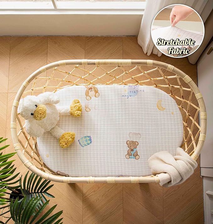 SDY Bear Bassinet Sheets Boys Girls,2PK Soft Boho Neutral Toddler Bedding Bed Sheets Fits Well Standard Size Crib Mattress 32 * 16 * 4 inches (Airship&Bear)