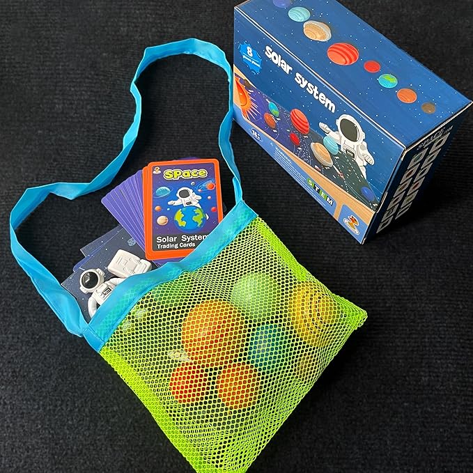 COOLDUCK 30 Pcs Wooden Solar System Model Board Toy Kit, Montessori Planet Balls Toys with Astronaut Figures, Preschool Learning Educational Puzzle, Space Knowledge Flash Cards Learning Toys for Kids