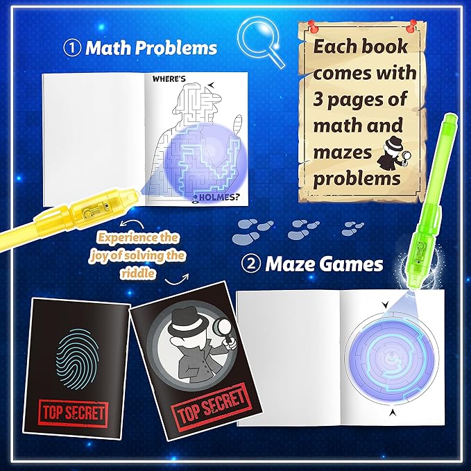 Joycover 24 PCS Invisible Ink Pen with UV Light for Kids, Spy Pens and Notebook，Birthday Party Favors for Kids 4-8, School Prize Goodie Bag Stuffers, UV Pen for Secret Message Escape Room