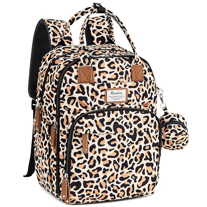 RUVALINO Diaper Bag Backpack-Multifunction Baby Travel Bag with Changing pad, Insulated Bottle Holders & Pacifier Case, Large Capacity, Waterproof, Yellow Leopard