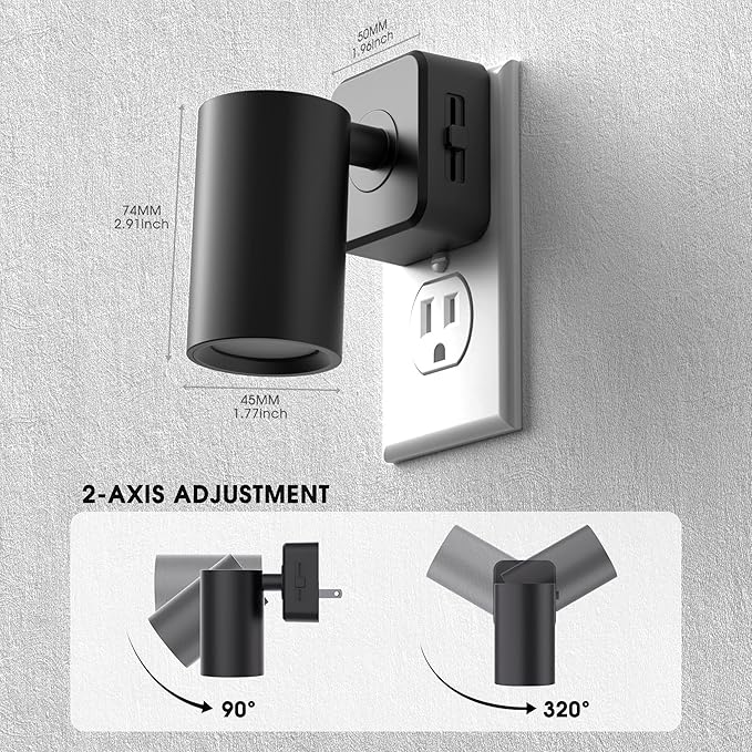 Night Lights Plug into Wall, 320° Rotating Night Light Plug in, 2Pack, Dusk to Dawn Sensor, 1W Dimmable Led nightlight Daylight White Spot Light for Bedroom, Kids Room, Bathroom