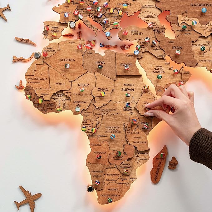 Enjoy The Wood 3D Wood World Map LED 3.0 Wall Art Modern Home Decor Gifts LED Lighting Wall Decor Housewarming Gift (Oak)
