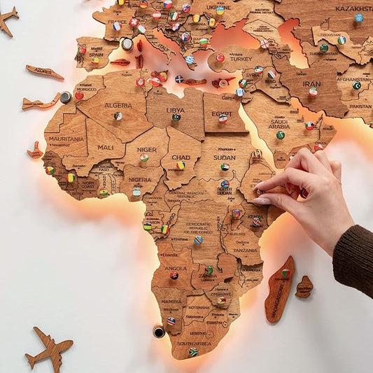 Enjoy The Wood 3D Wood World Map LED 3.0 Wall Art Modern Home Decor Gifts LED Lighting Wall Decor Housewarming Gift (Oak)