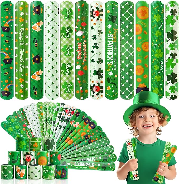 Childom 36 Pcs St. Patrick's Day Slap Bracelet,St Patricks Day Favors,St Patricks Day Decorations Gifts Bracelet Decorations,Bracelets Bulk for Home School Classroom Prizes Anniversary Holiday Outdoor