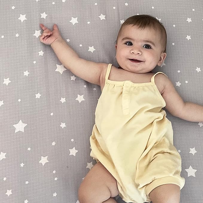 Newton Baby Fitted Single Layer Crib Sheet (2-Pack) - Ultra Breathable and Soft, Organic Cotton, Fits All Standard Cribs, Stardust Grey & Plain White