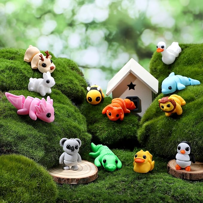 JOYIN 12 Pcs 3D Printed Animals Set, Mini Animals 3D Printed Toys - Cute Articulated Flexible Figurines Fidget Toys for Party Favors Birthday Gifts Desk Pets Office Home Decor