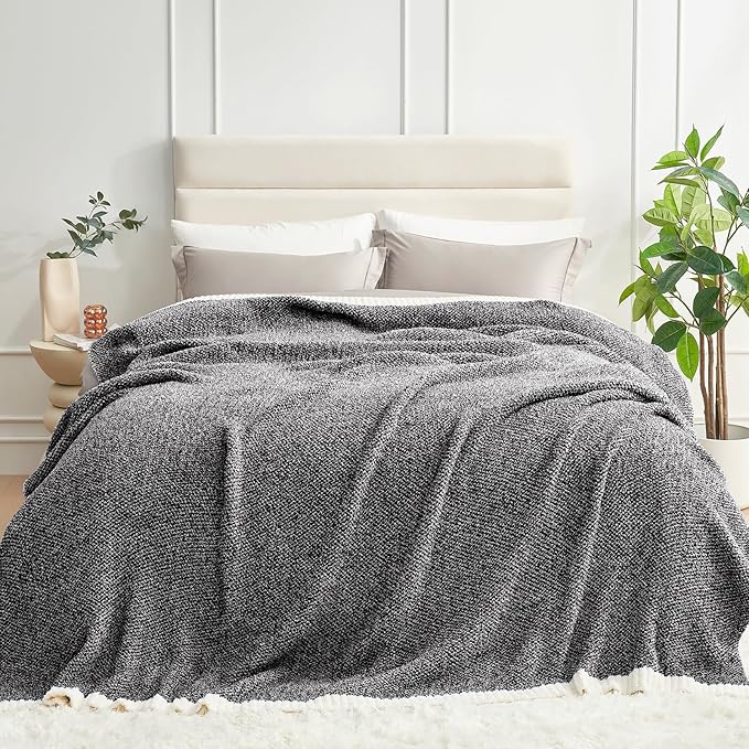 Snuggle Sac Soft Warm Bed Blanket Oversized Twin XL 66x90“, Super Soft Warm Blankets for Bed, Living Room, Luxurious Microfiber Blanket Dupes, Heather Black, 66x90 inches
