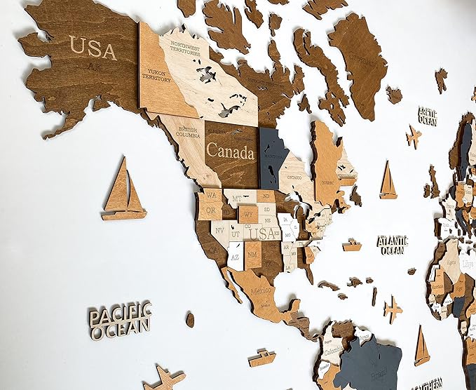 Wooden World Map 3D Art Large Wall Decor - Size (M & L & XL) Any Occasion Gift Idea - Wall Art For Home & Kitchen or Office (COFFEE, 83,86" x 44,49")