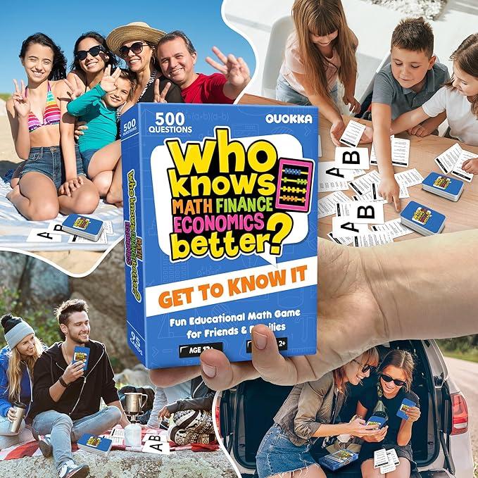 Board Games for Kids 8-12 and Family - STEM Card Game for Kids Age 12+ - Who Knows Math Finance Economics Better? - Educational Quiz with 500+ Questions - Great for Learning and Game Night