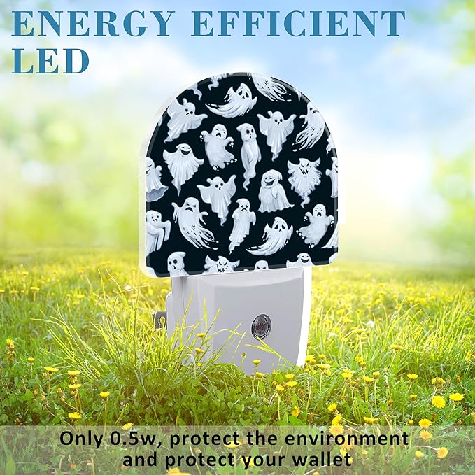 Night Light for Kids Girls Boys, Halloween Funny Ghost LED Night Light Plug into Wall with Dusk to Dawn Sensor for Room Decor, Hallway, Kitchen, Bathroom, Nursery, Stairs