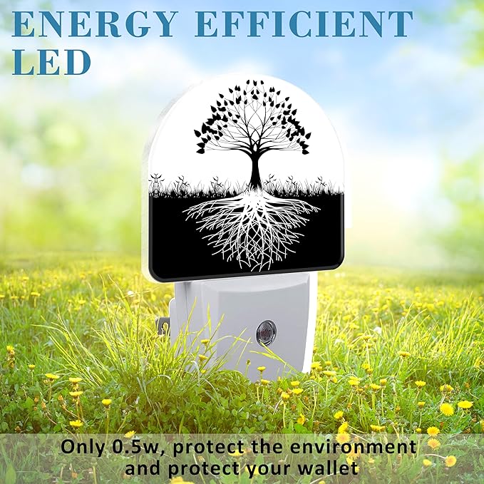 Plug in Night Lights Black and White Tree of Life Nightlight Plug Into Wall Dusk to Dawn Sensor LED Night Light for Kid Girls Boys Women Decor, Hallway, Kitchen, Bathroom, Nursery, Stairs