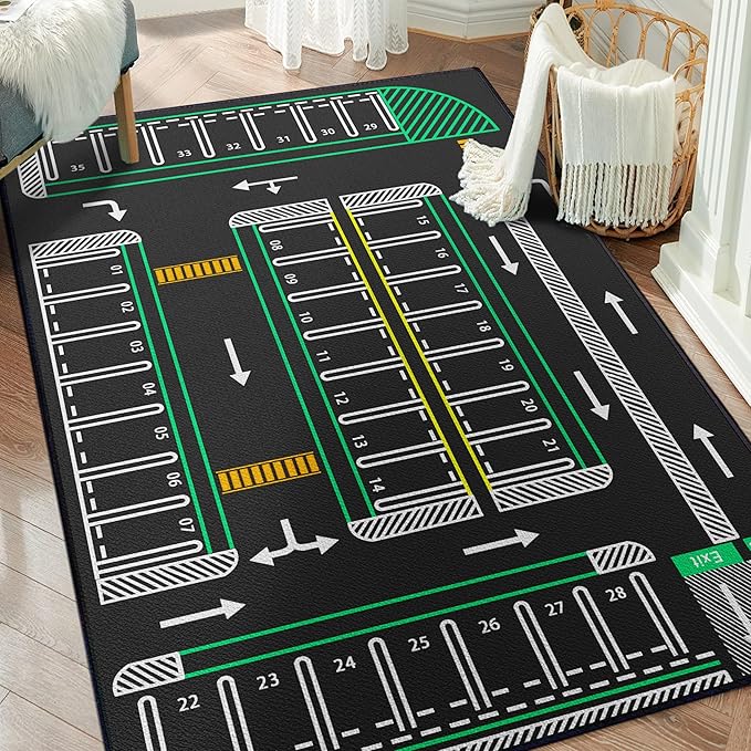 Play Mat 5'x 6'6" Traffic System Playmat Car Rugs for Toy Boys Carpet City Pretend Play Carpet Educational Road Traffic Play Mat for Bedroom Play Room Non-Slip Washable