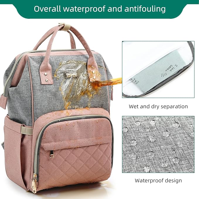 Diaper Bag Backpack, Diaper Bags for Baby Girls Boys, Baby Bags for Moms Dads, Nappy Changing Bag with Insulated Pockets,Multi-functional Waterproof Backpack with Stroller straps-Pink