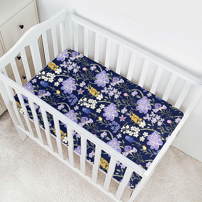 AMROSE 3 Pack Soft Mini Crib Sheets, Microfiber Pack N Play Sheets Set for Baby Girls, Silk Touch Gentle Playard Sheet Portable Crib Sheet, Violet