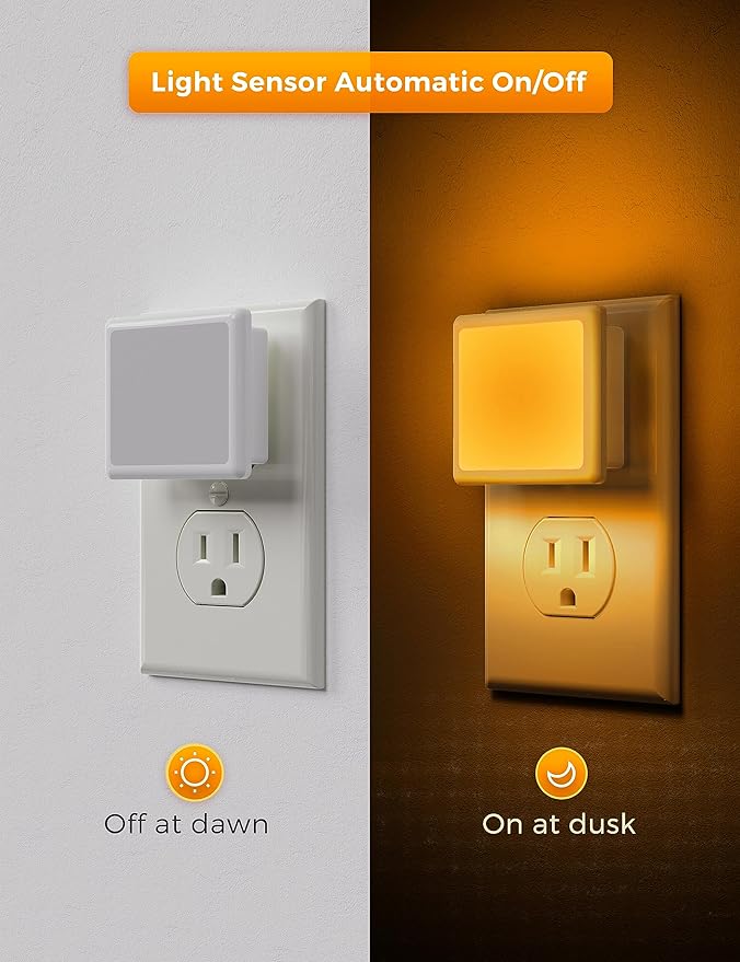 L LOHAS LED Night Lights Plug into Wall 2-Pack, 0.3W Plug in Night Light, Dusk to Dawn, 2000K Amber Light, Sleep Aid Nightlight Auto-On/Off, for Adults Kids Room, Bedroom, Bathroom, Hallway, Non-Dim