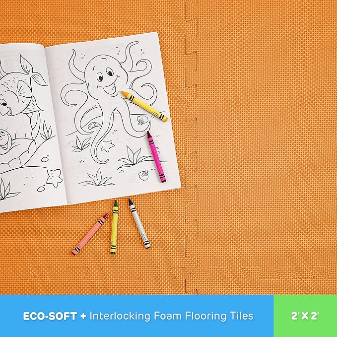 FlooringInc's 1/2" Soft Non-Toxic Baby Play Mat, Toddler Playmat, Colorful Puzzle PlayMat, Floor Mats for Kids & Babies, EVA Foam Interlocking Tiles for Nursery & Playroom | Orange, 4 Tiles, 16 Sq/Ft