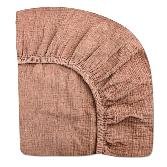 Pack and Play Sheets for Baby Boys and Girls 39"x27"x3", Neutral Muslin Cotton Pack N Play Mattresses Sheet with Boho Style, Soft and Breathable Comfort (Dusty Rose)