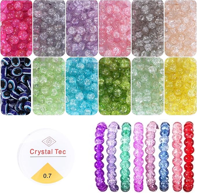 ambitieux DIY Bracelet and Jewelry Making Kit – 350+ Pcs 8mm Glass Beads with Elastic String – Perfect for Handmade Bracelets and Accessories (Crackle Glass) DIY
