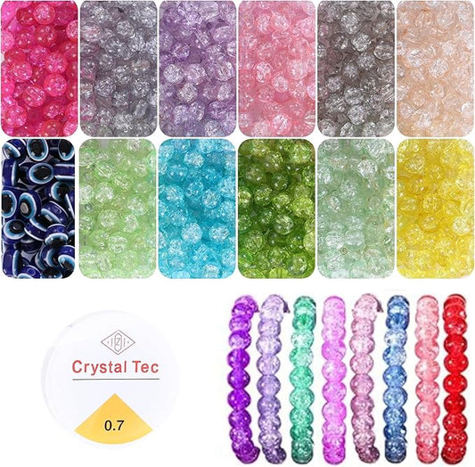 ambitieux DIY Bracelet and Jewelry Making Kit – 350+ Pcs 8mm Glass Beads with Elastic String – Perfect for Handmade Bracelets and Accessories (Crackle Glass) DIY