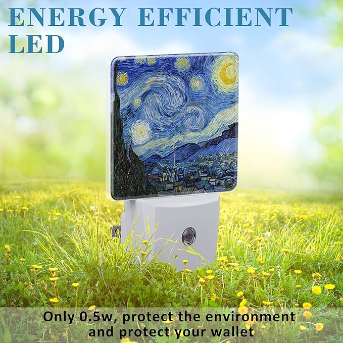 Starry Night Oil Painting Night Light with Dusk to Dawn Sensor for Kids, Rooms, Hallways, Kitchens, Bathrooms, Nurseries, Stairs