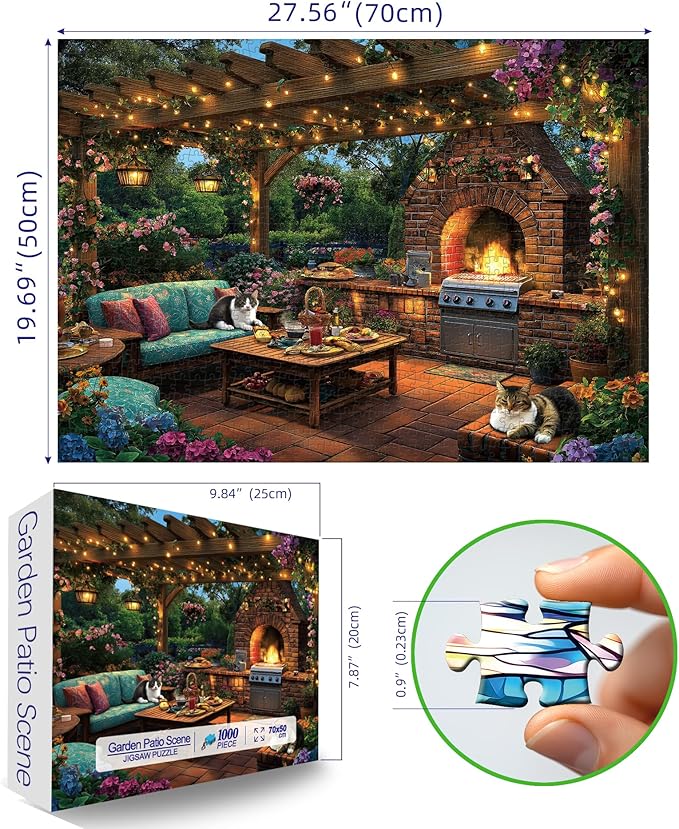 1000 Piece Jigsaw Puzzle for Adults - Challenging Garden Patio Scene with Twinkling Lights, Vibrant Hydrangeas - 27.5"x19.7" Art Puzzle, Unique Gift for Game Nights