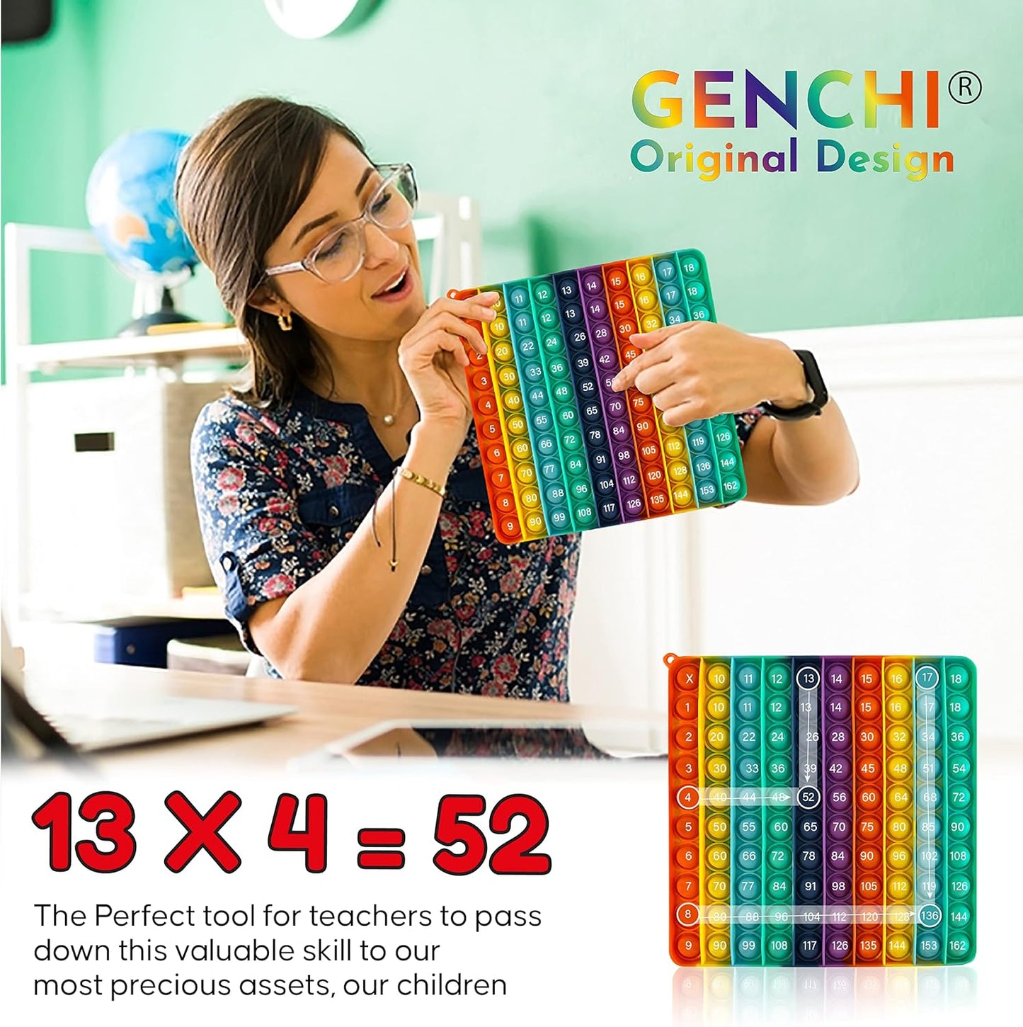 Multiplication Game Chart Pop It Fidget Math Manipulatives Games Table Rainbow Reversible Sensory Toys Flash Cards Stress Popper Relief Anxiety ADHD Autism Adults Kids Childre