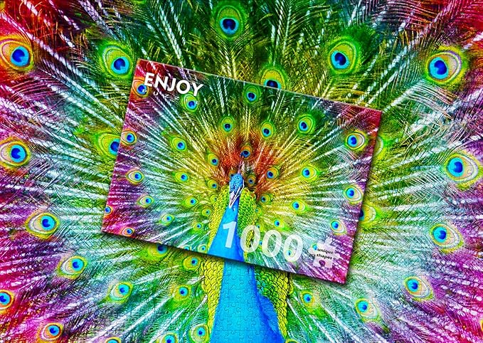 1000 Pieces Jigsaw Puzzle for Adults – Matte Finish, Soft Touch, Easy to Assemble, Tight Fit, Vivid Colors, Missing Pieces Service – Rainbow Gradient of Multicolor Peacock – by ENJOY Puzzle
