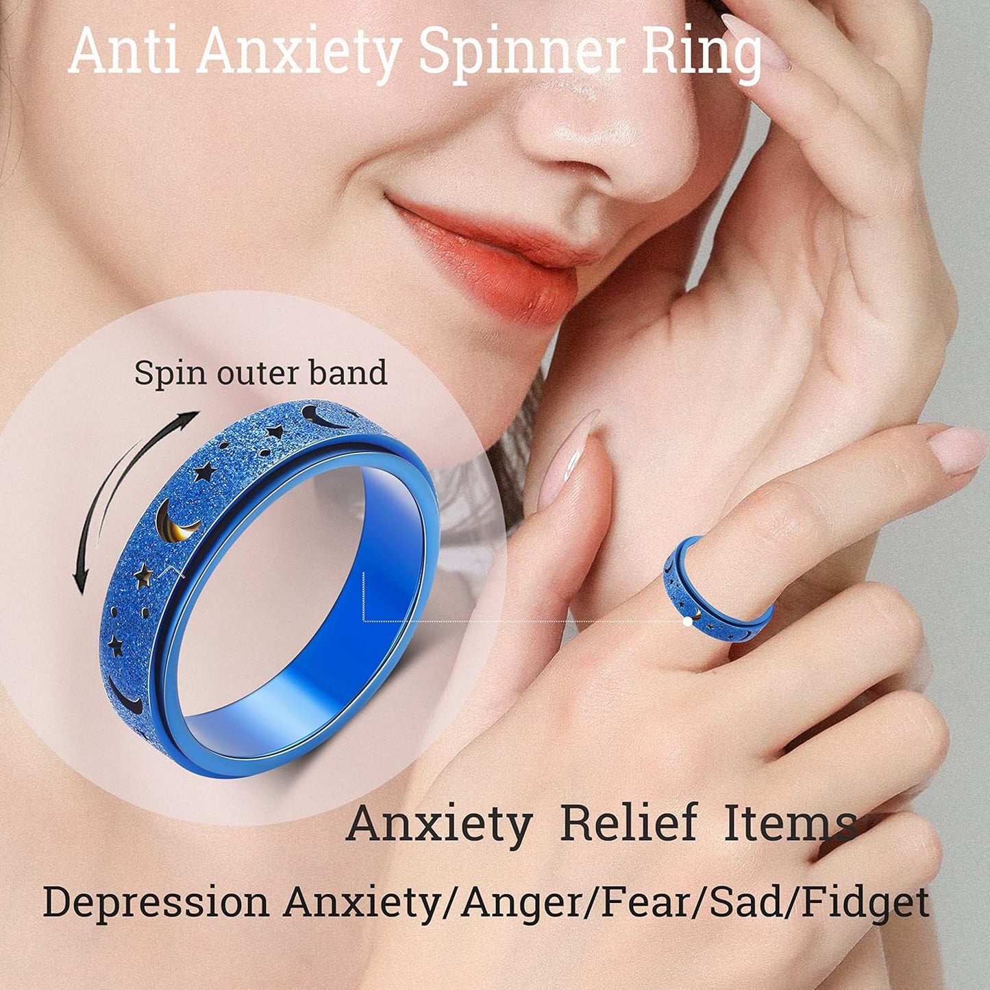Anxiety Ring for Women Spinner Ring Fidget Ring Fidget Toys Adults Spinner Rings for Anxiety Fidget Rings for Anxiety for Women Anxiety Fidget Ring Men Blue Size 10