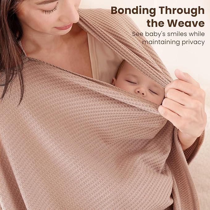 Konssy Nursing Cover for Breastfeeding, Soft & Breathable Privacy Poncho, Multi-Use Feeding Shawl, Comfortable & Portable Breastfeeding Cover for Women (Camel)