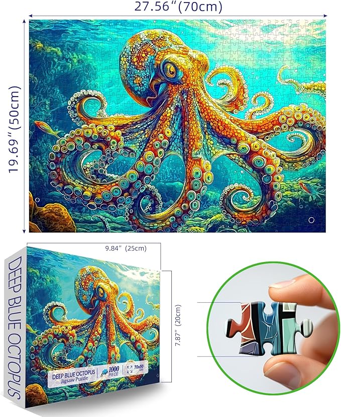 1000 Piece Jigsaw Puzzle for Adults - Colorful Octopus Ocean Art Puzzle, 27.5x19.7 Inches Challenging Adult Puzzles for Relaxation, Home Decor & Gift