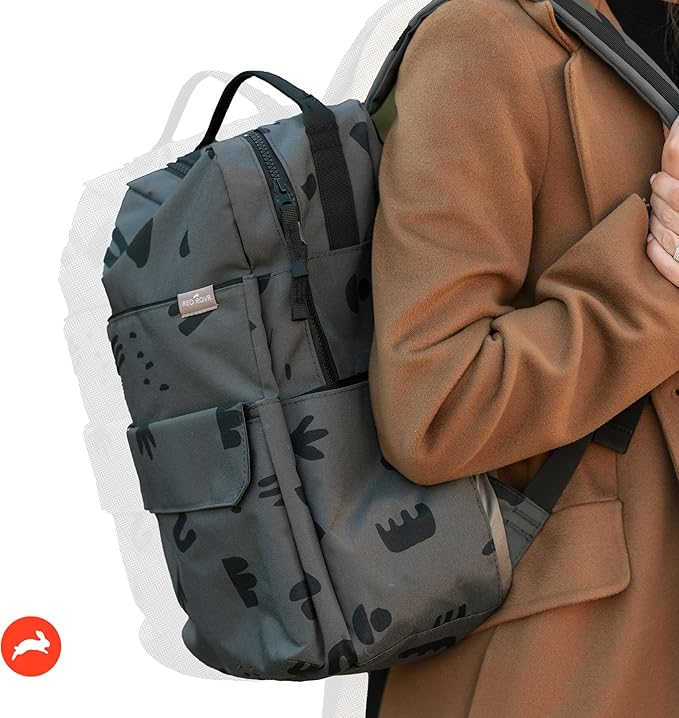 RED ROVR Roo Lightweight 1 LB Diaper Bag Backpack | 11 organizational pockets| Durable & Water-Resistant (Charcoal Doodle)
