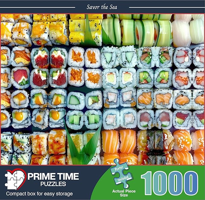 1000 Piece Collage Jigsaw Puzzle for Adults - Sushi Rolls Gourmet Food - Challenging Hard Puzzle Perfect for Game Nights - 20x27 inches (Savor The Sea)