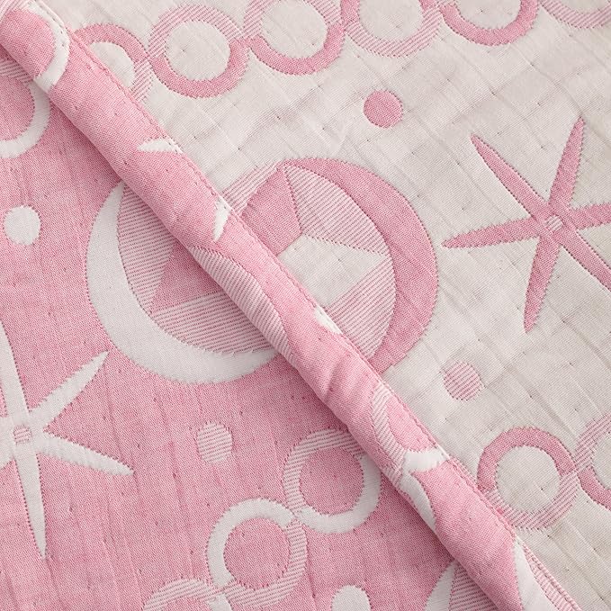 NTBAY 3 Layer Oversized Muslin Cotton Toddler Blanket, 45x60 Inches Jacquard Reversible Nursery Bed Blanket, Super Soft and Thermal Crib Blanket for All Seasons, Baby Gift, 45"x60", Pink Starfish