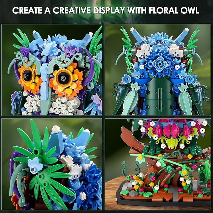JOJO&Peach Floral Owl Toy Building Sets for Girls, MOC Flower & Animal Collectible Home Decor and Office Art, Mother's Day Birthday Gifts Toys for Women Adults and Teens Age 8 10 12 14+ (1193 Pieces)