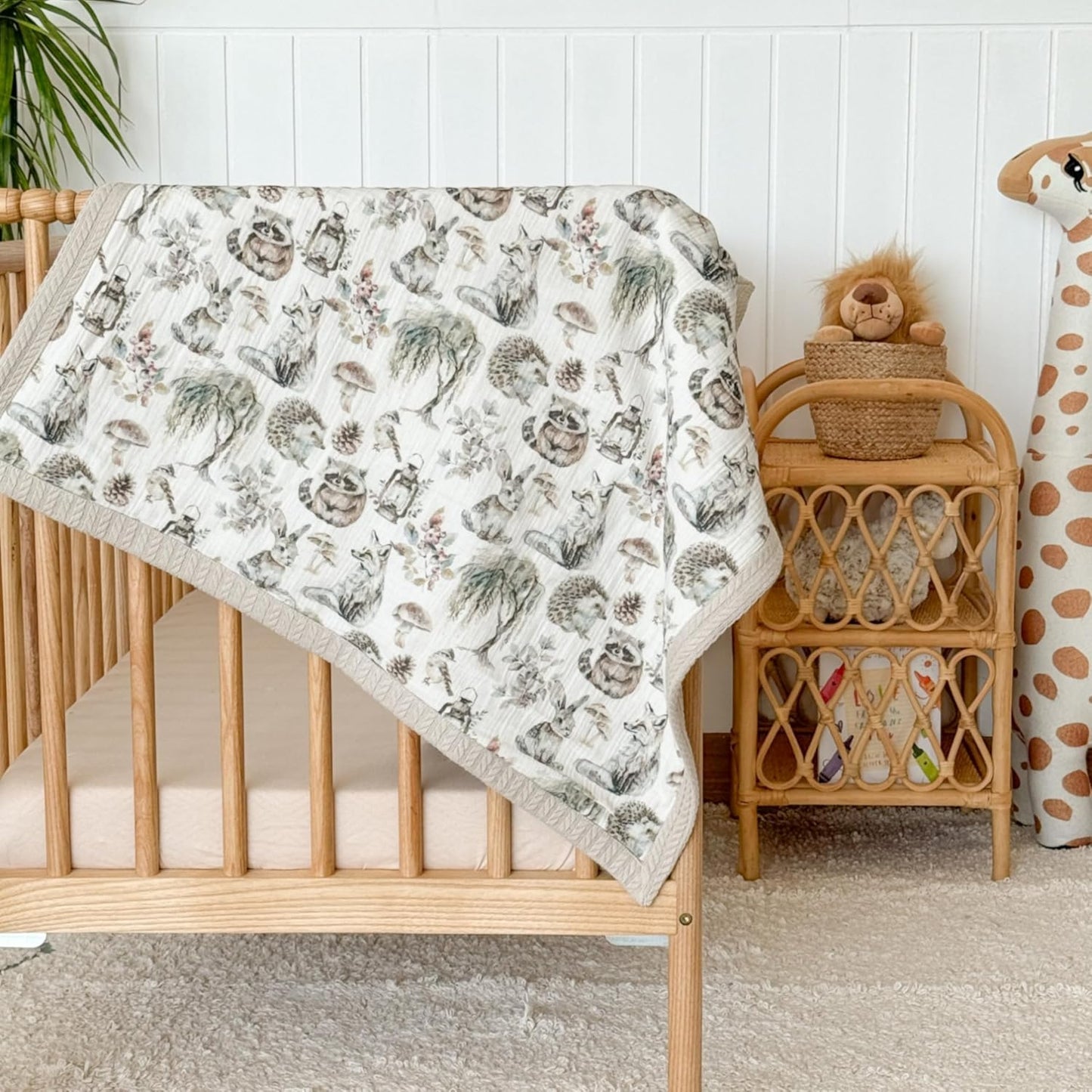 Personalized Baby Blanket with Name – Handmade 100% Organic Cotton Newborn Gift | Custom Knit Blanket for Boys, Girls, Kids & Baby Showers (Stone Beige/Critter Crew)