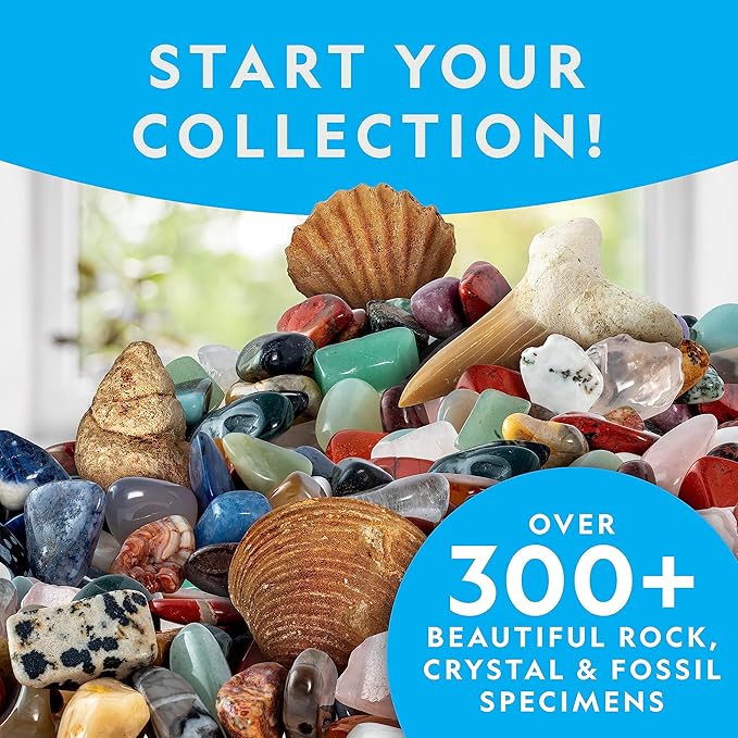 National Geographic Rock Collection Box for Kids – 300 Piece Rock Set with Real Fossils, Gemstones, and Crystals- Includes Absolute Expert: Rocks & Minerals Full-Color Book