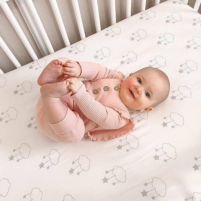 Newton Baby Fitted Single Layer Crib Sheet (2-Pack) - Ultra Breathable and Soft, Organic Cotton, Fits All Standard Cribs, Wishing on a Star White