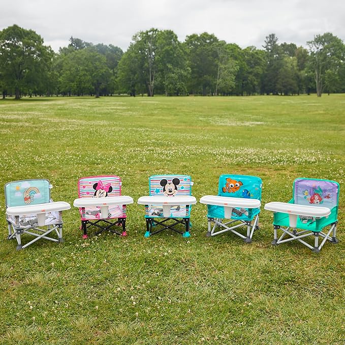 Bright Starts Disney Princess Ariel Pop 'N Sit Portable Booster, Indoor/Outdoor Use, Floor Seat with Feeding Tray, 6 Mos - 3 Yrs