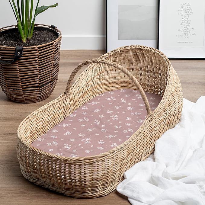 Baby Bassinet Sheets Girl (Antique Rose) 2-Pack - Fitted Bedside Bassinet Sheets - Buttery Soft Cotton Blend for Standard Mattress Pad - Compatible with Halo BassiNest