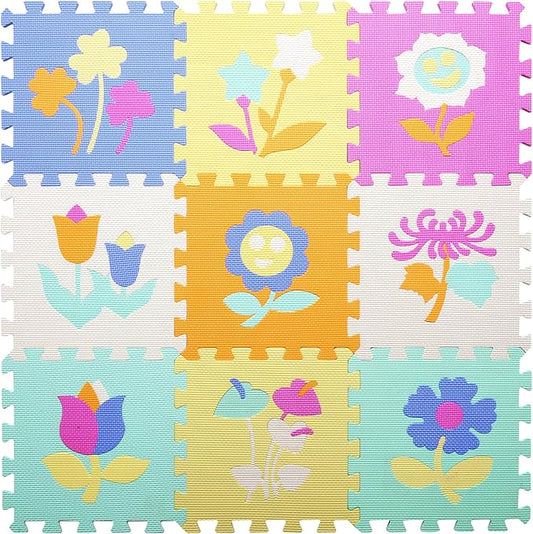 Coolcandy Baby Play Mat Without Fence, 9Pcs Interlocking Puzzle Floor Mat, 0.4" Thick Non-Toxic EVA Foam Play Mat, for Infants & Toddlers 3-36 Months, Soft Puzzle Tiles for Play Areas